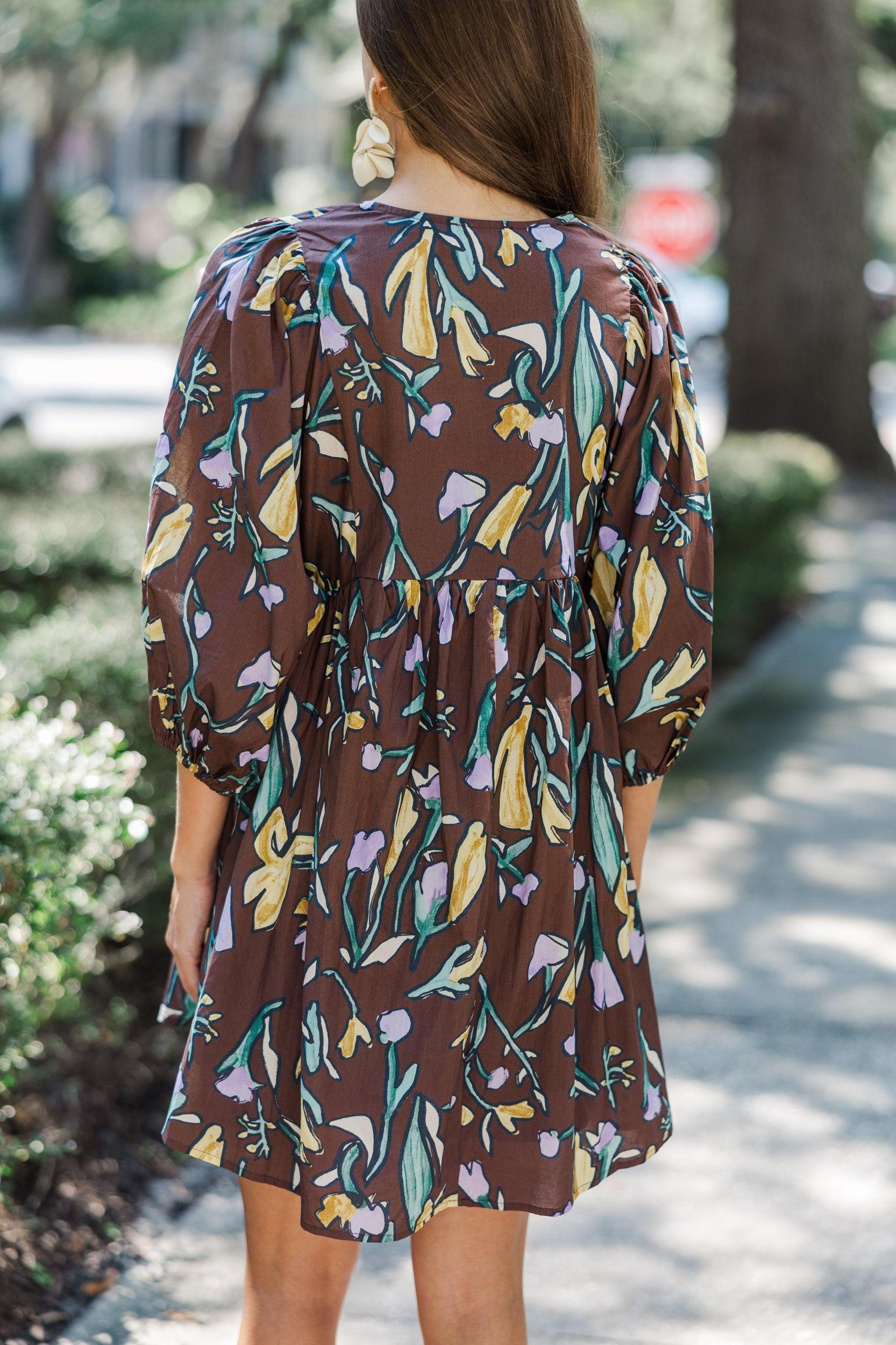 Talk It Through Espresso Floral Dress Female Product Image