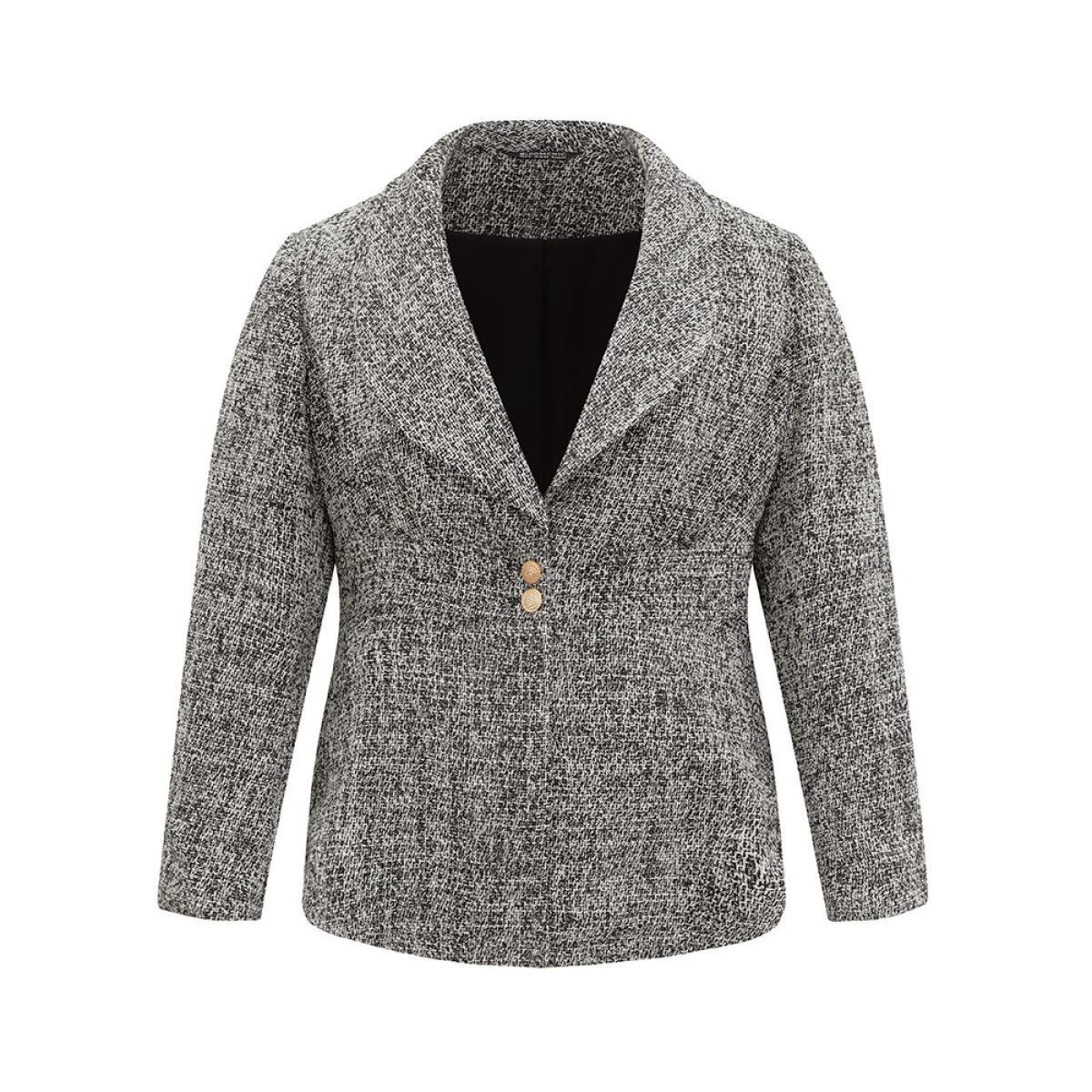 Plus Size Solid Texture Suit Collar Buckle Detail Blazer Black Women Work Plain Texture Sleeve Long Sleeve Suit Collar 26/4X At the Office Blazers BloomChic Product Image