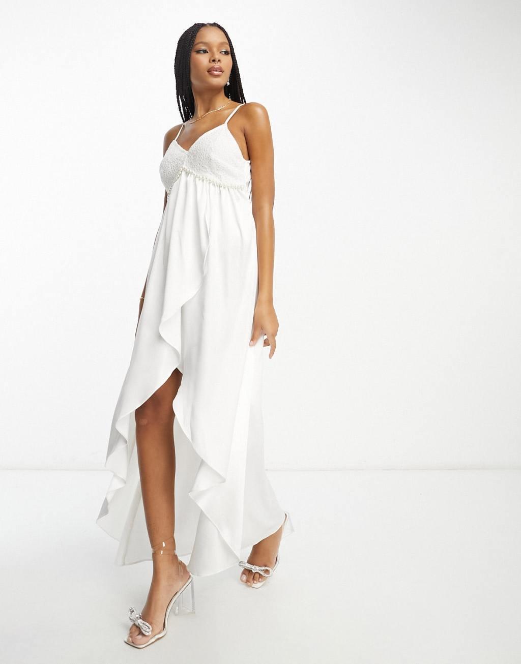 Extro & Vert Bridal waterfall cami dress with lace detail-White Product Image