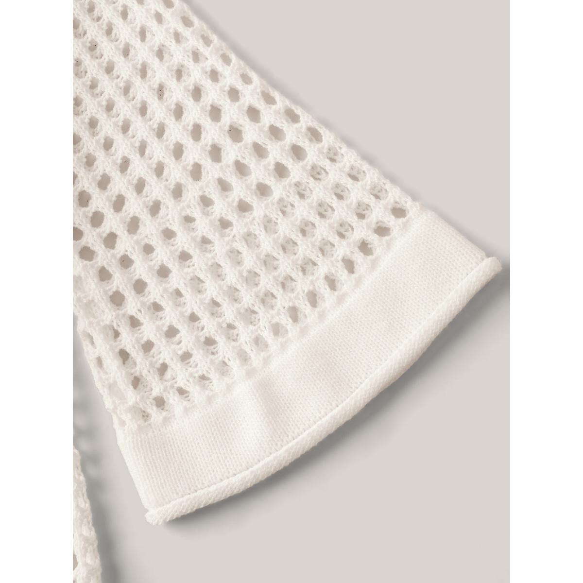 Plus Size Crochet Drop Shoulder Slit Swim Cover-Up Women's Swimwear Ivory Beach Loose Texture Curve Swim Cover Ups BloomChic 26/4X Product Image