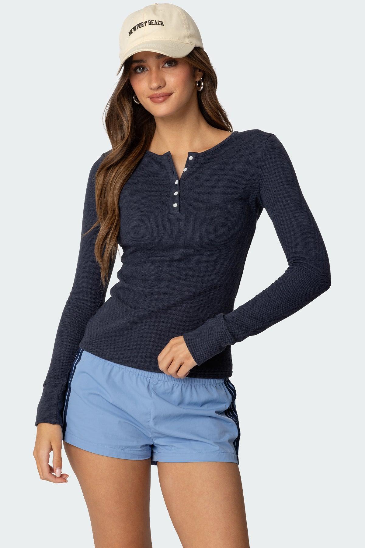 Helaine Waffle Henley T Shirt Product Image