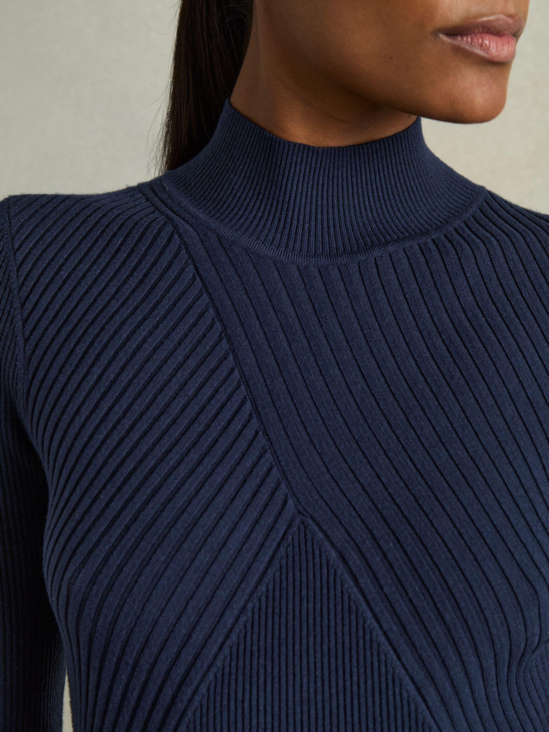 Round Neck Ribbed Midi Dress in Navy Product Image