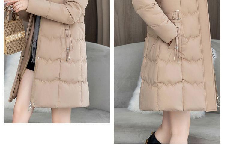 Furry Trim Hooded Zip-Up Long Parka Product Image