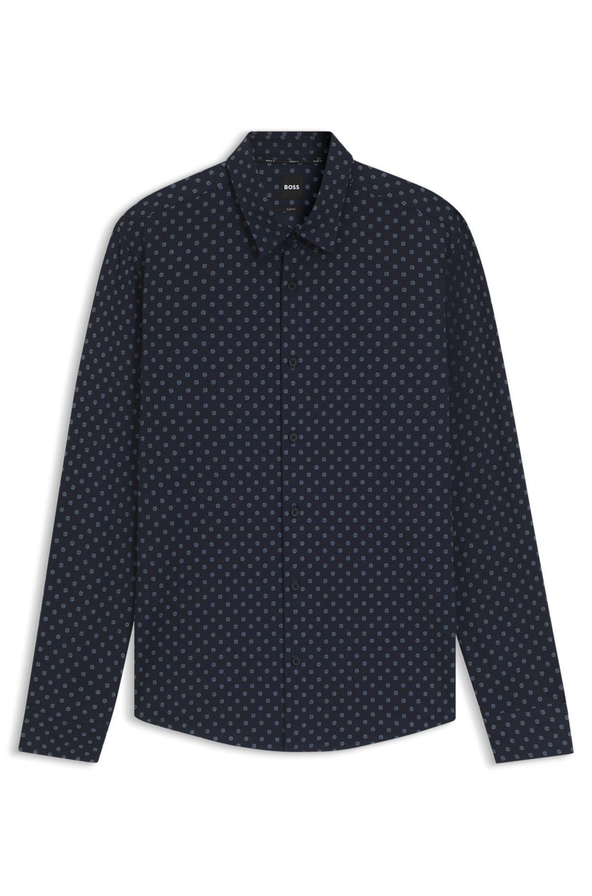 Slim-fit shirt in printed performance-stretch Italian fabric Product Image