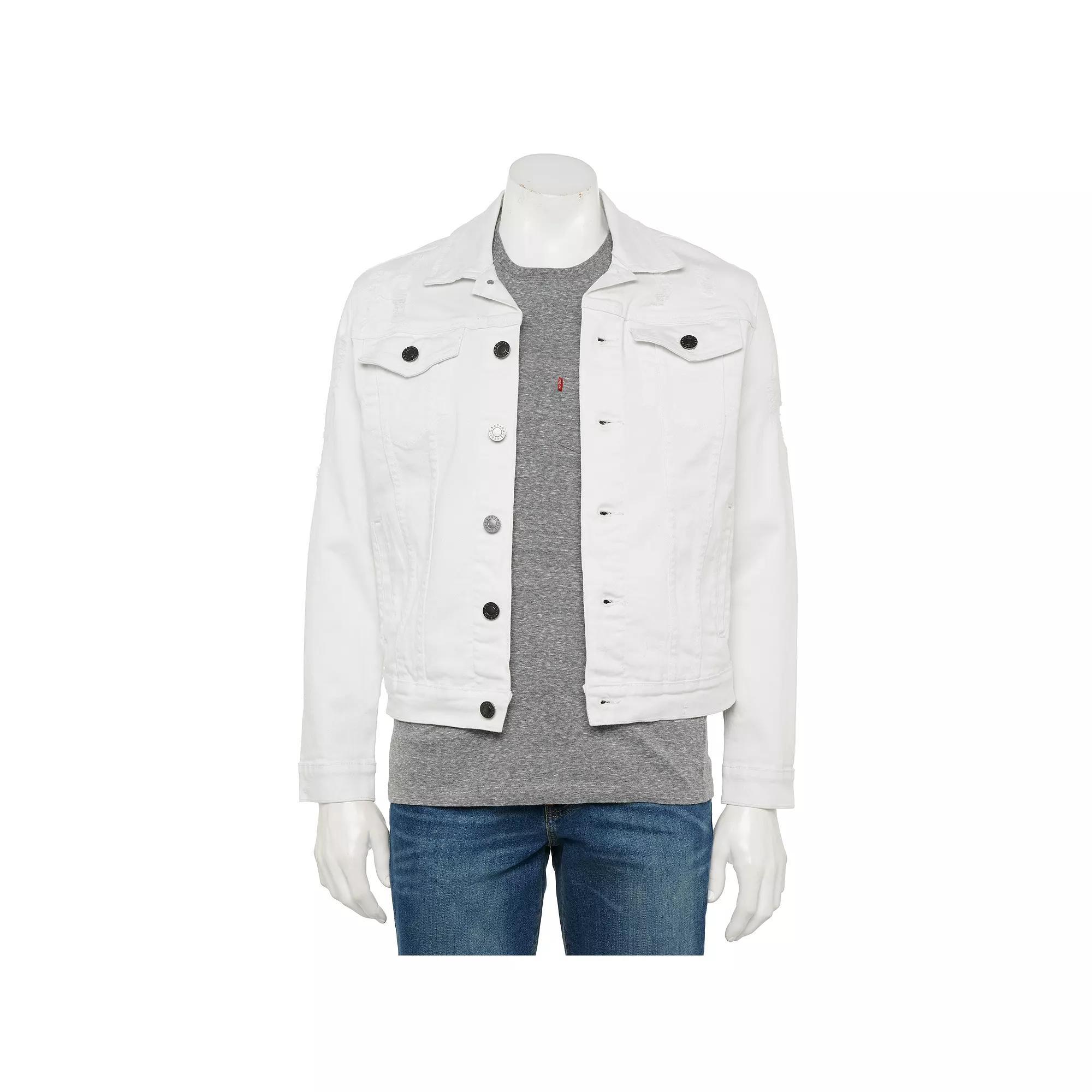 Men's Xray Washed Ripped Denim Jacket, Size: XL, White Product Image