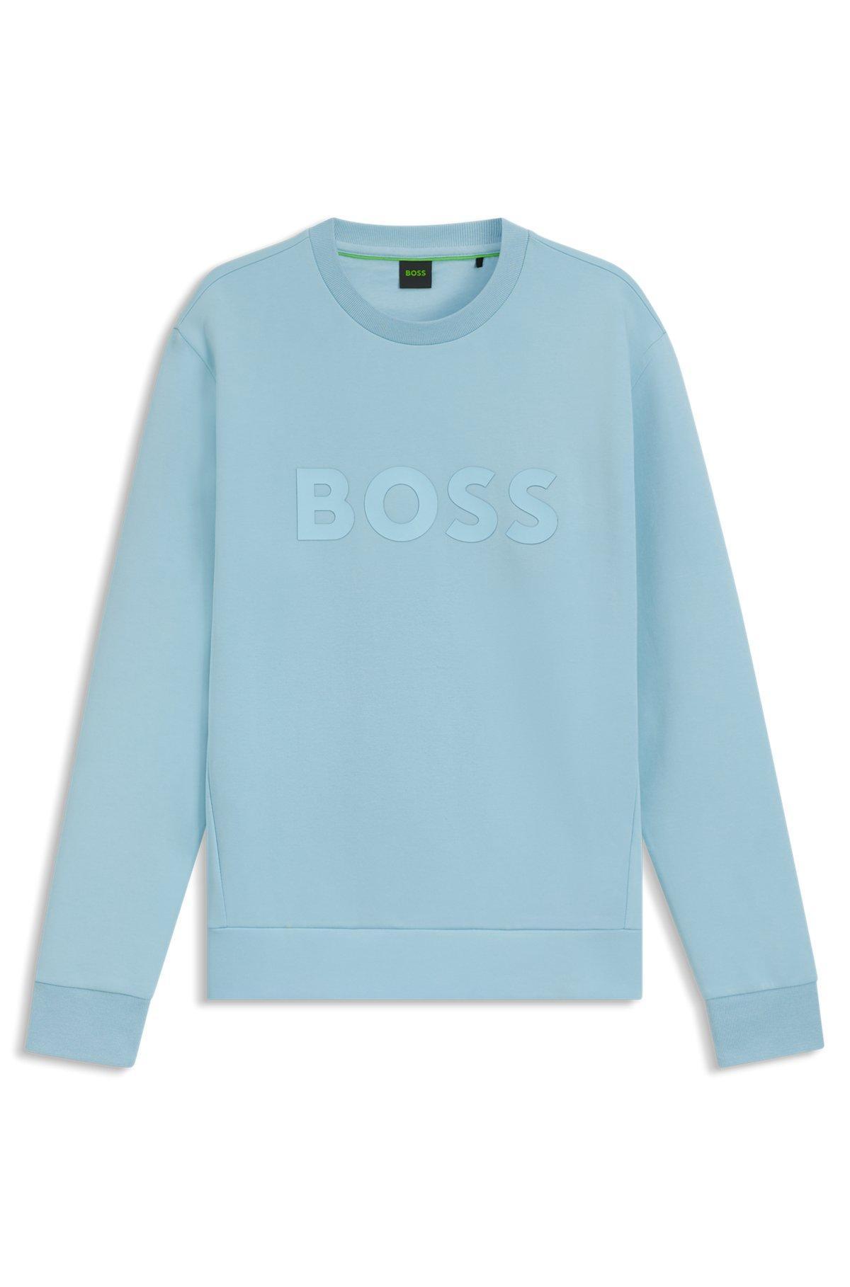 BOSS - Stretch-cotton sweatshirt with sandwich logo - Light Blue Product Image