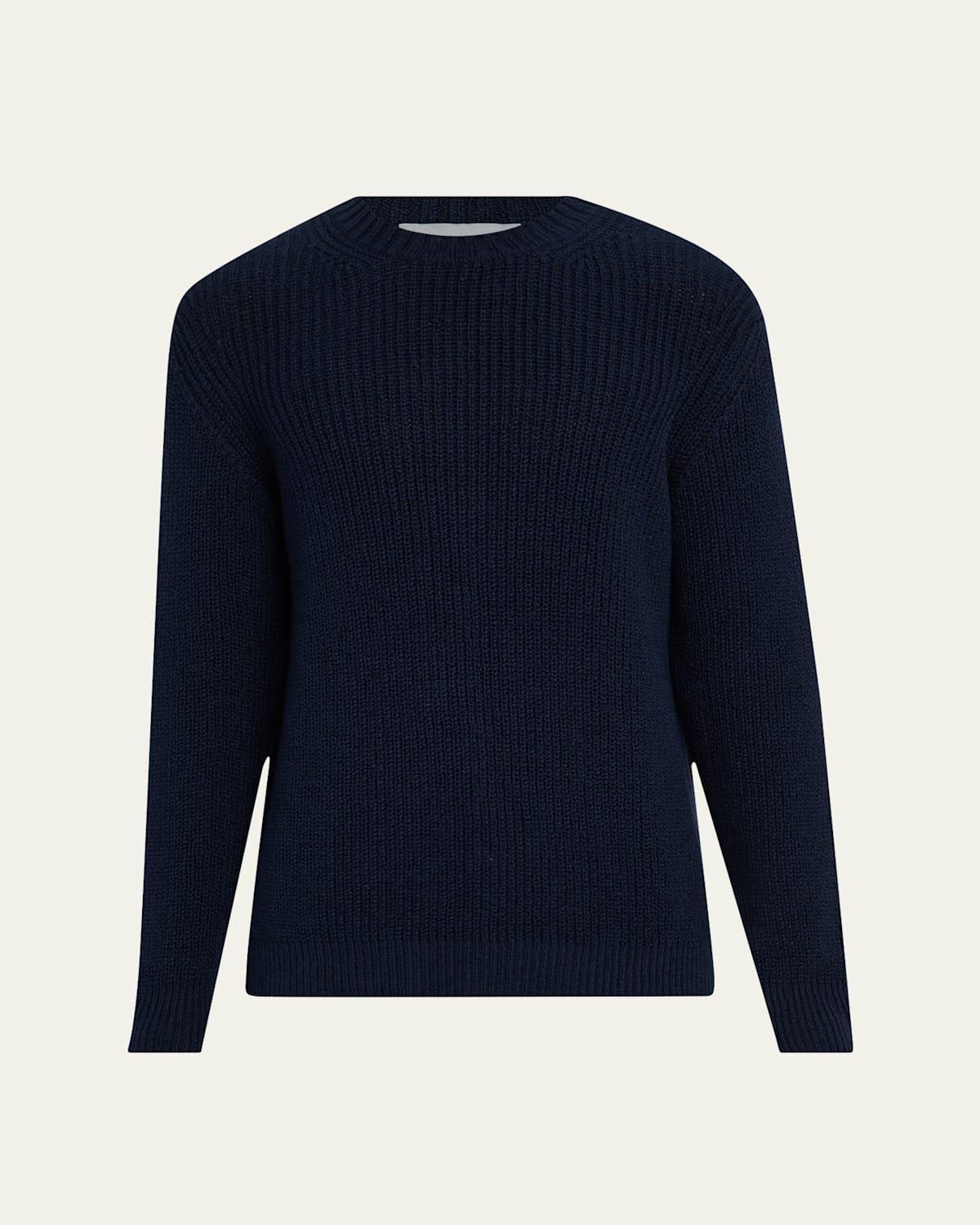 Mens Summer Cotton Rib Crewneck Sweater Product Image