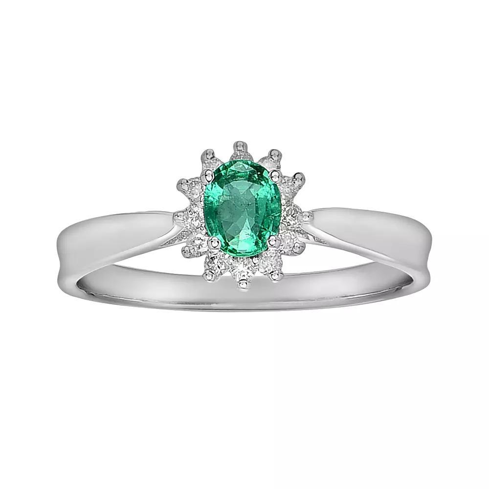 14k White Gold 1/10-ct. T.W. Diamond and Emerald Ring, Women's, Size: 5, Green Product Image