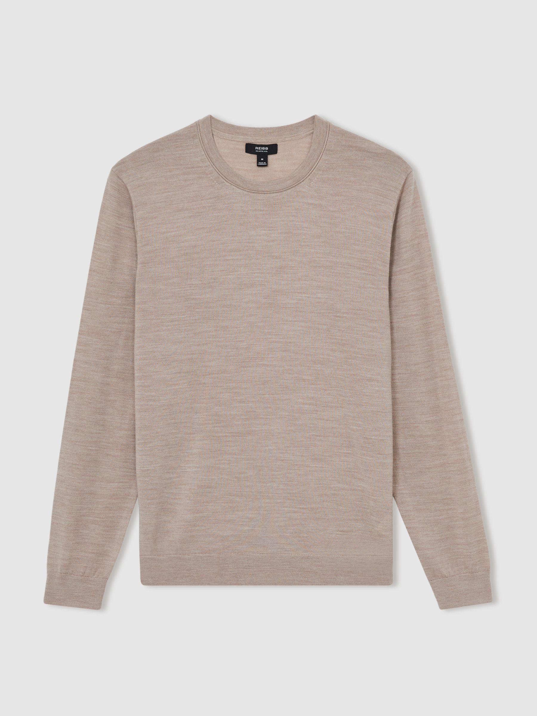 Merino Wool Crew Neck Jumper in Wheat Melange Product Image