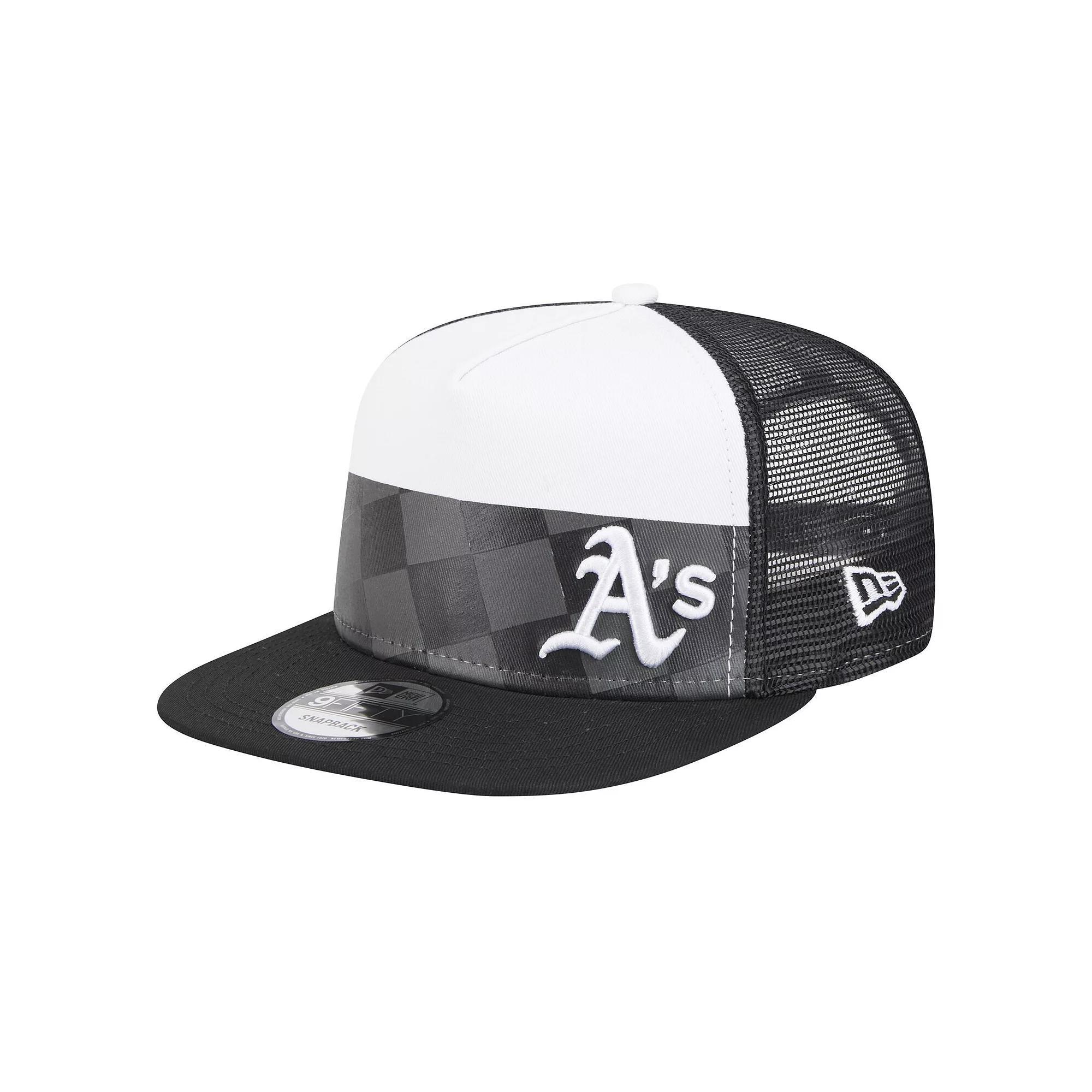 Men's New Era Black Oakland Athletics Checkmate Trucker 9FIFTY Snapback Hat Product Image