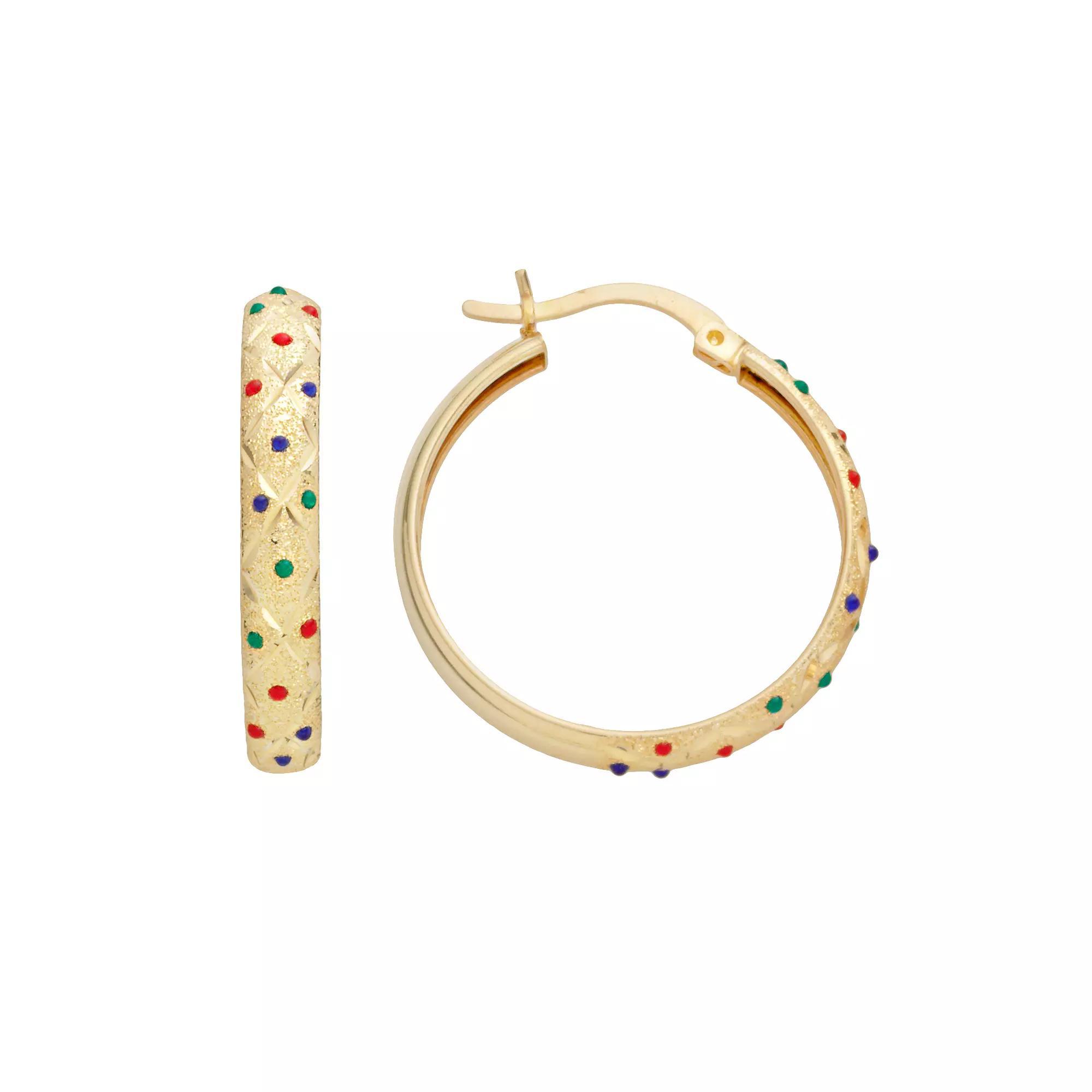 14k Gold-Bonded Sterling Silver Dot Textured Hoop Earrings, Women's, Yellow Product Image