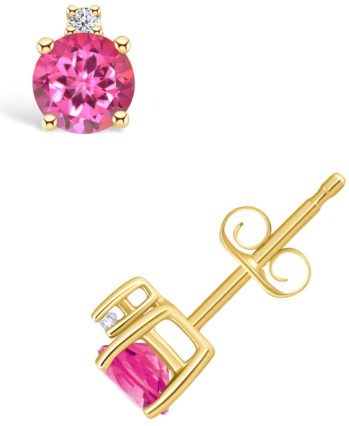 14k Gold 4 mm Round Birthstone & 1/10 Carat T.W. Diamond Stud Earrings, Women's, White Topaz Apr Product Image