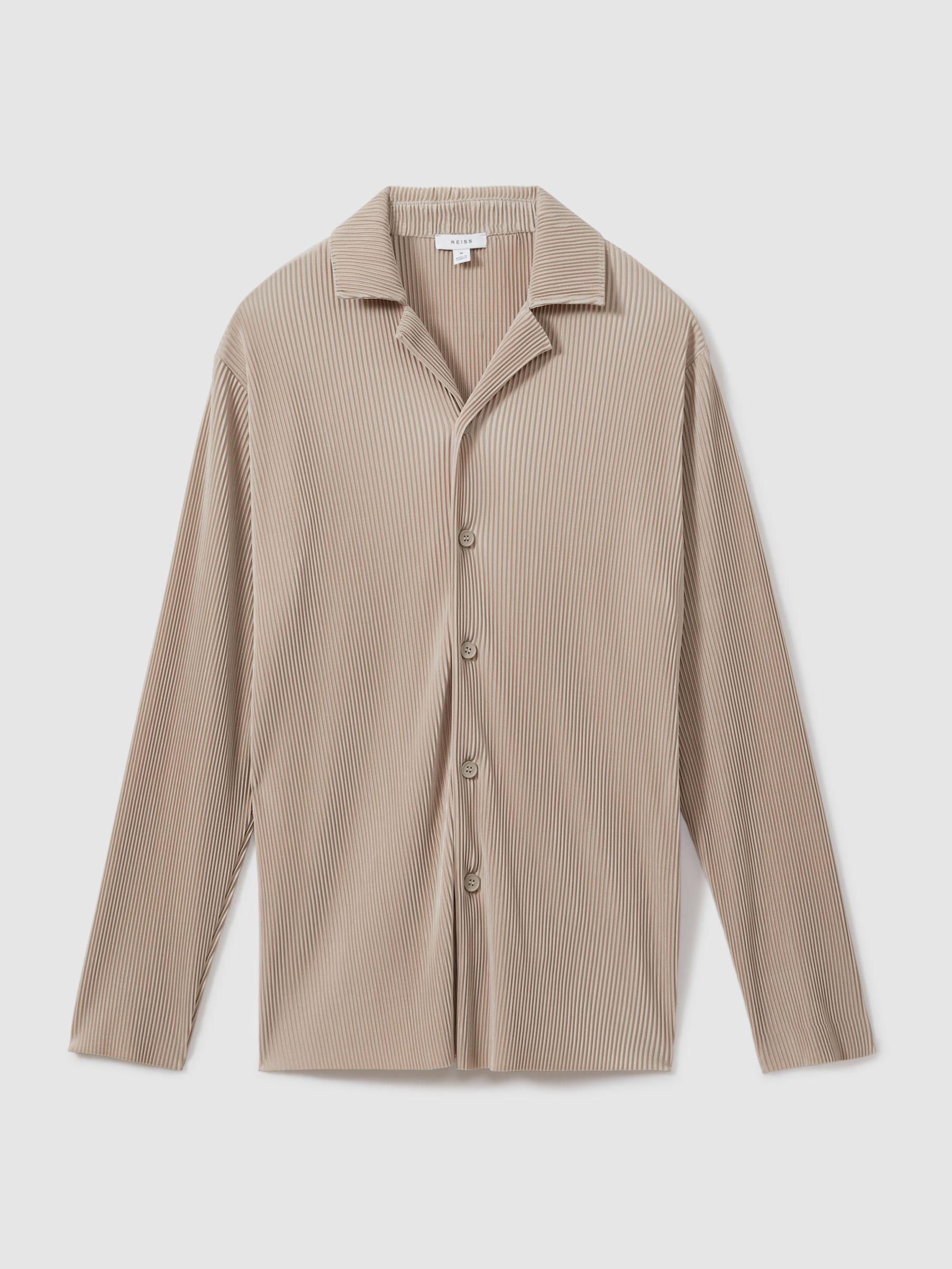Plisse Cuban Collar Shirt in Champagne Product Image