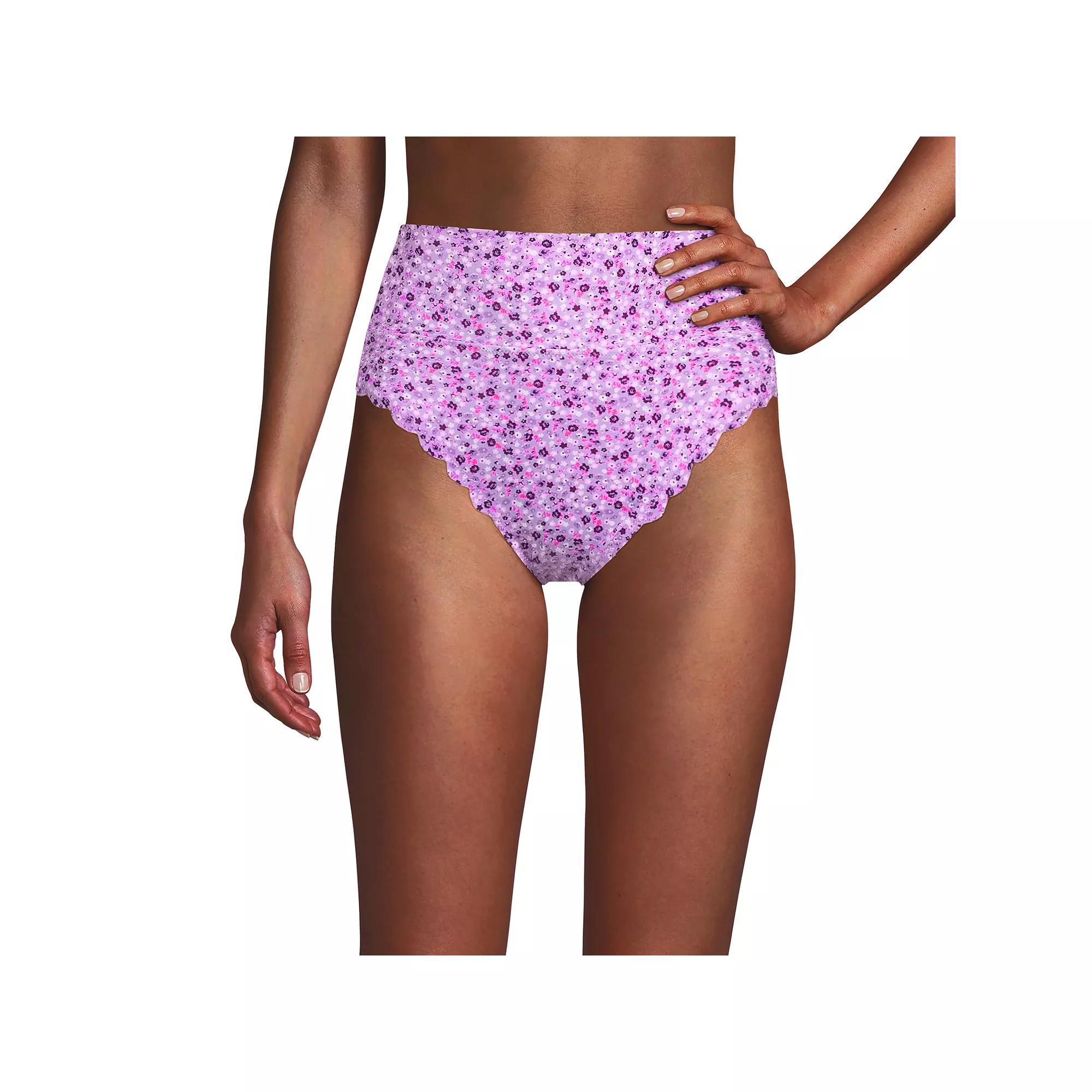 Women's Lands' End Tugless Scallop High Waisted Swim Bottoms, Size: 4, Mint Green Floral Product Image