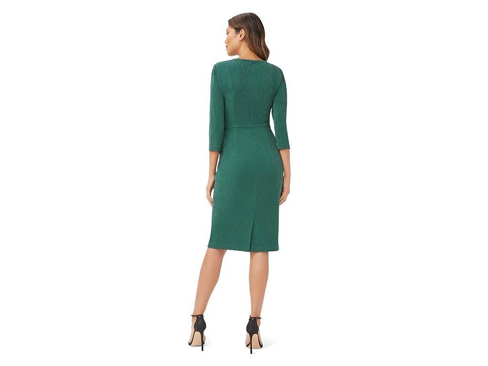 Adrianna Papell 3/4 Sleeve Metallic Knit Tie Front Sheath Dress (Hunter) Women's Dress Product Image