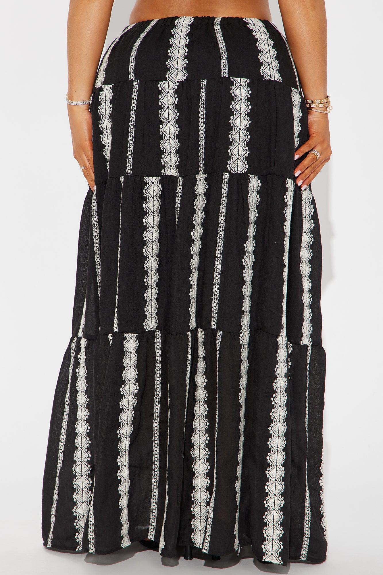 Nerina Embroidered Tiered Maxi Skirt - Black/combo Product Image