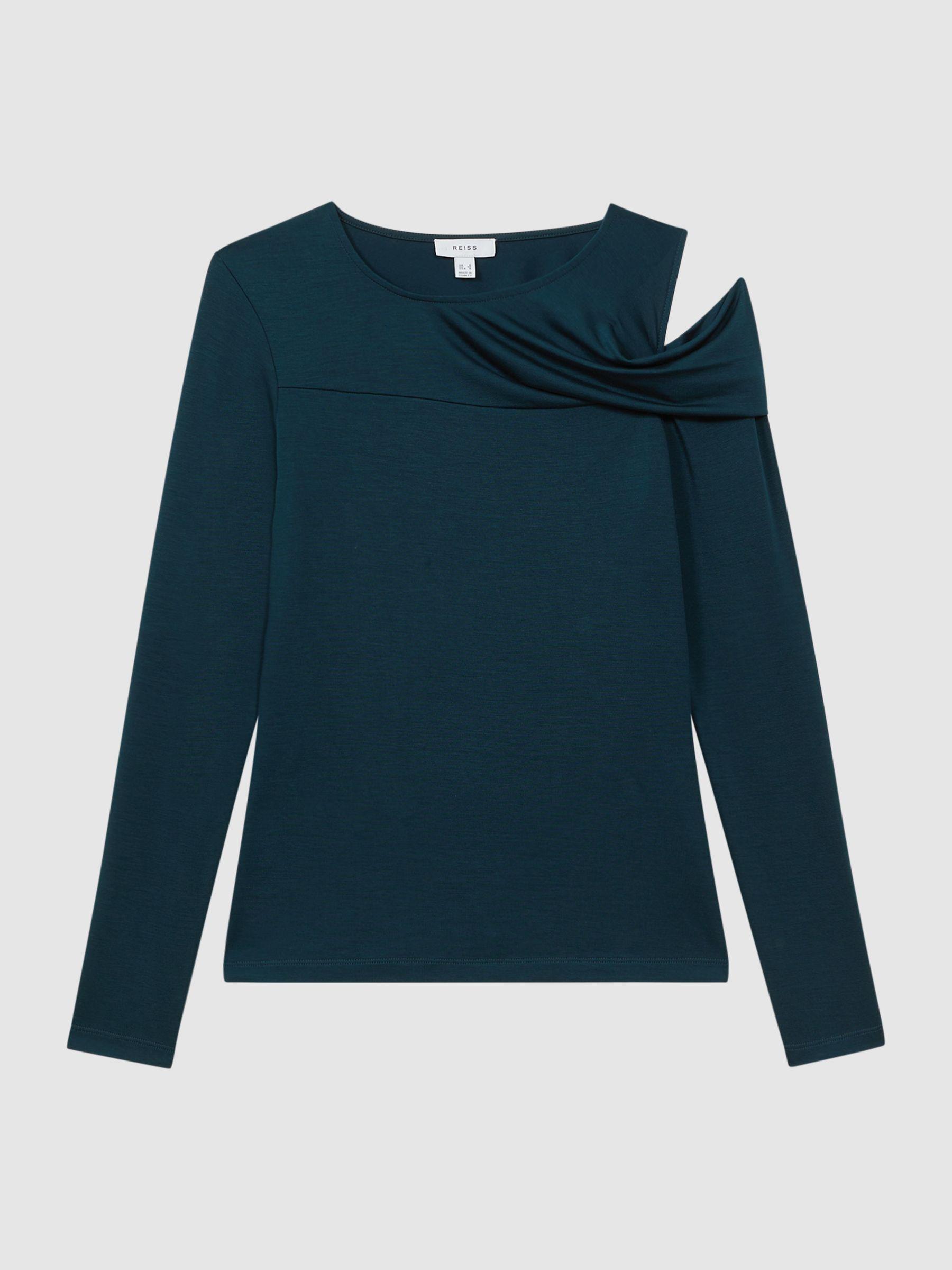 Draped Shoulder Top in Teal Product Image