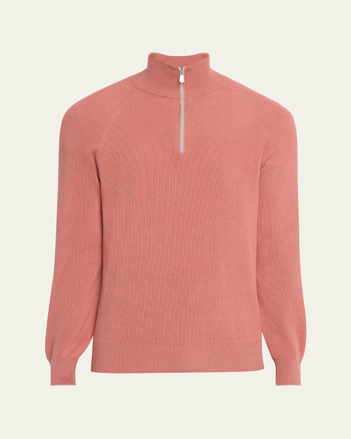 Mens Cotton English Rib Sweater with Half Zip Product Image