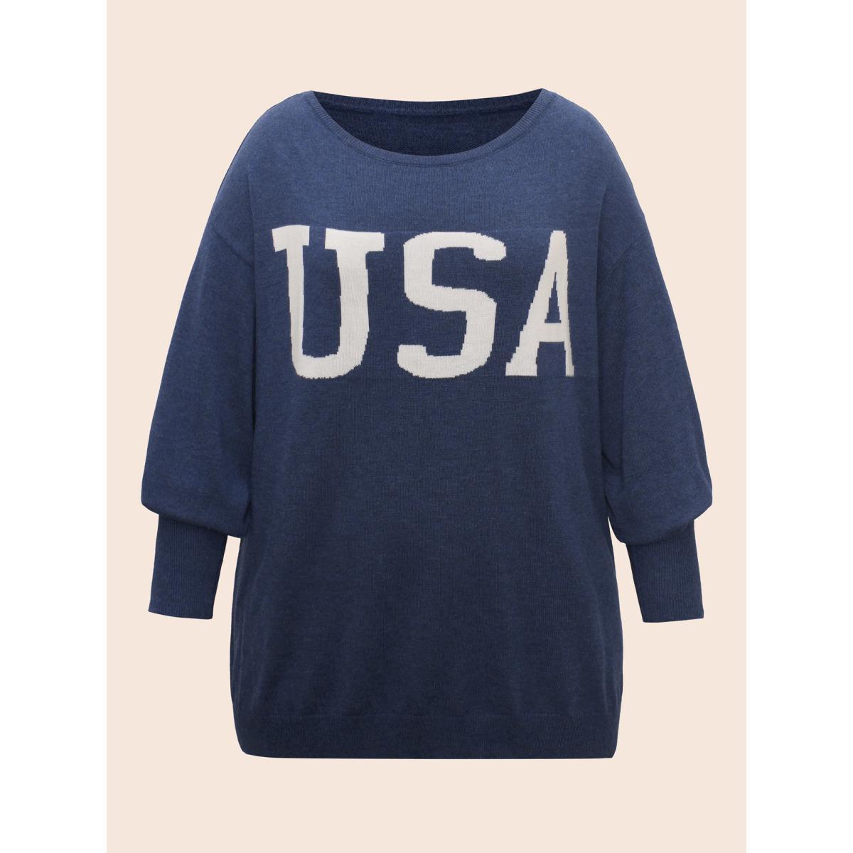Plus Size Supersoft Essentials USA Boat Neck Pullover Indigo Women Casual Loose Long Sleeve Boat Neck Everyday Pullovers BloomChic 14-16/1X Product Image