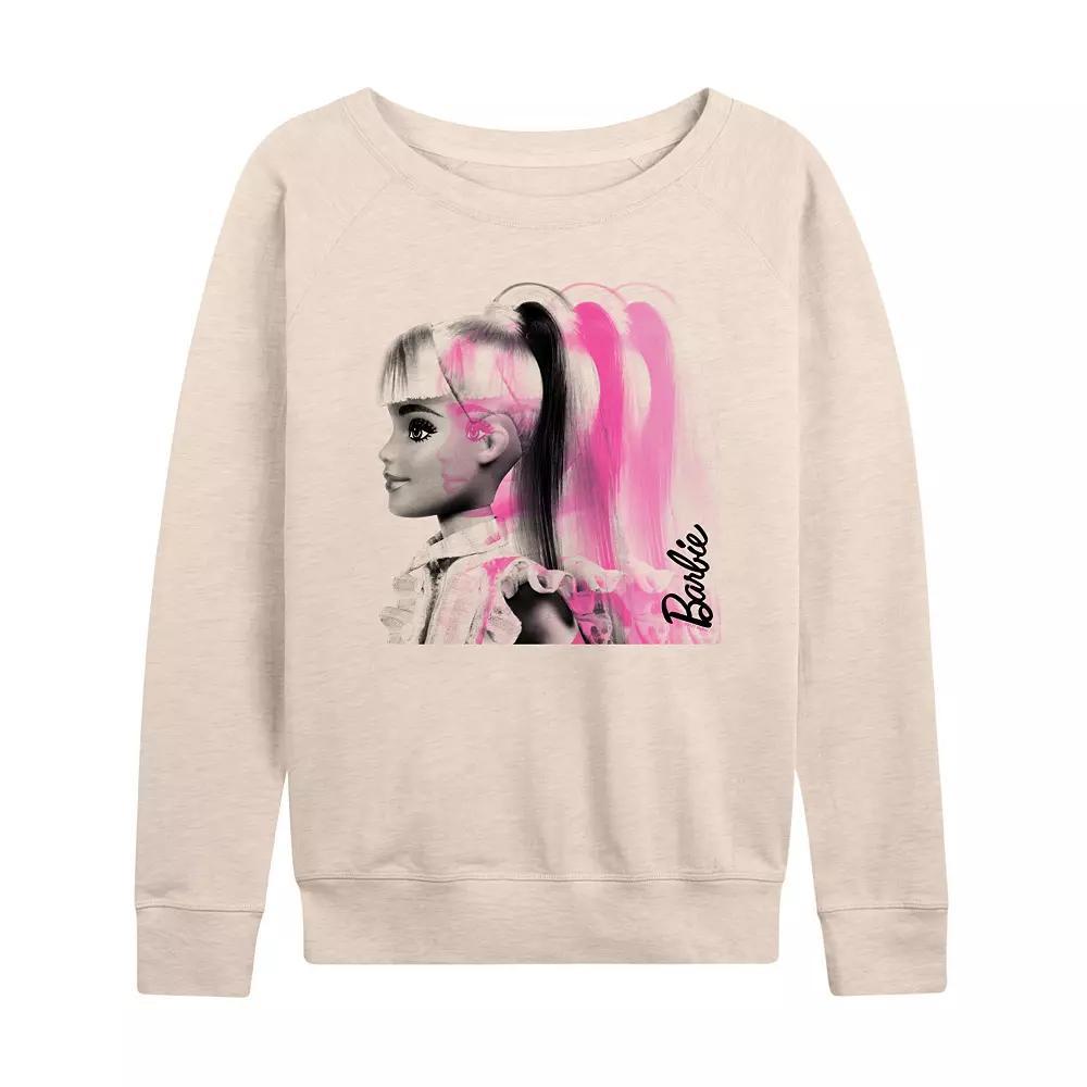 Womens Barbie Pink Profile French Terry Long Sleeve Tee, Girls Brown Product Image