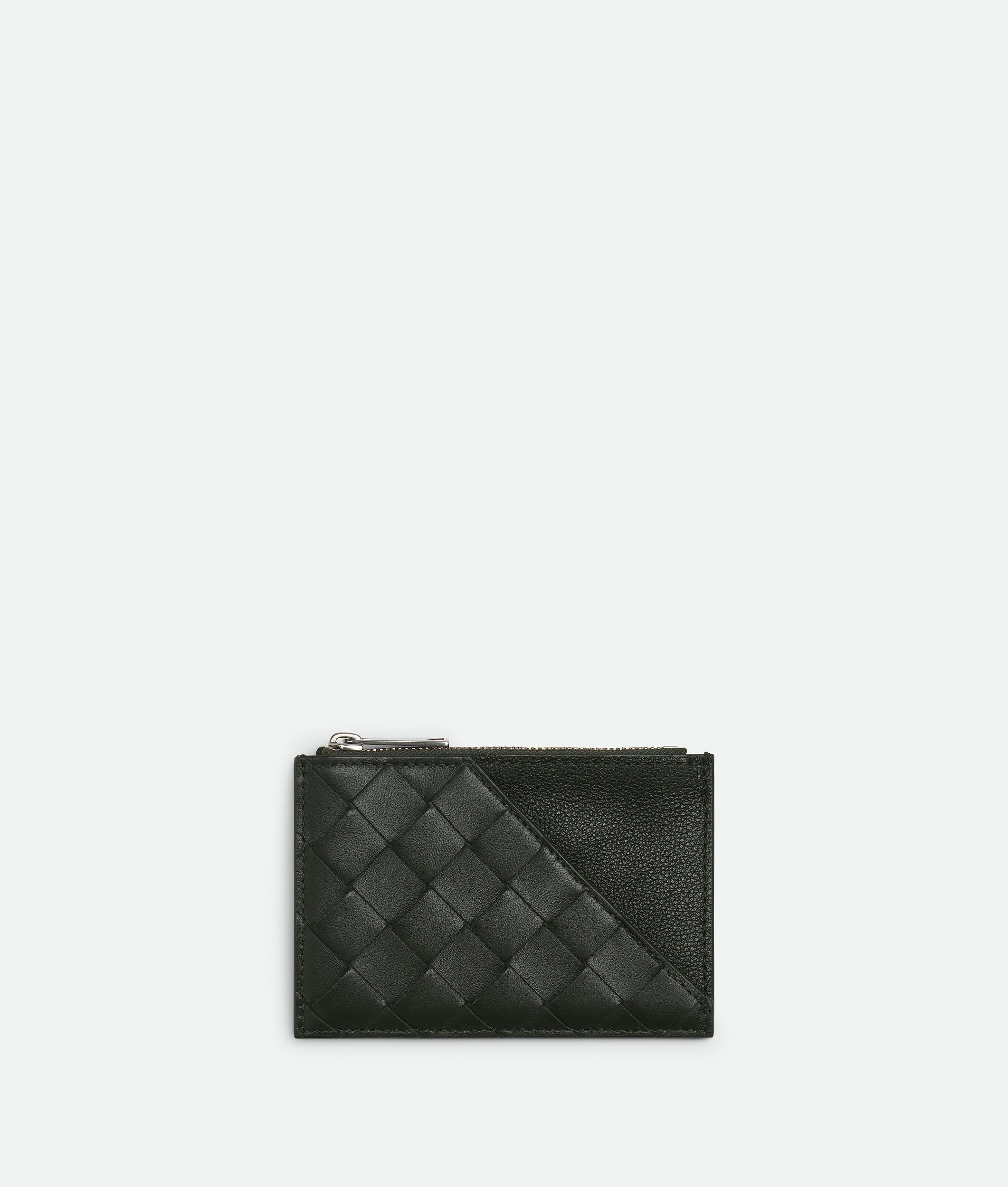 BOTTEGA VENETA Intrecciato Diagonal Zipped Card Case In Dark Green Product Image