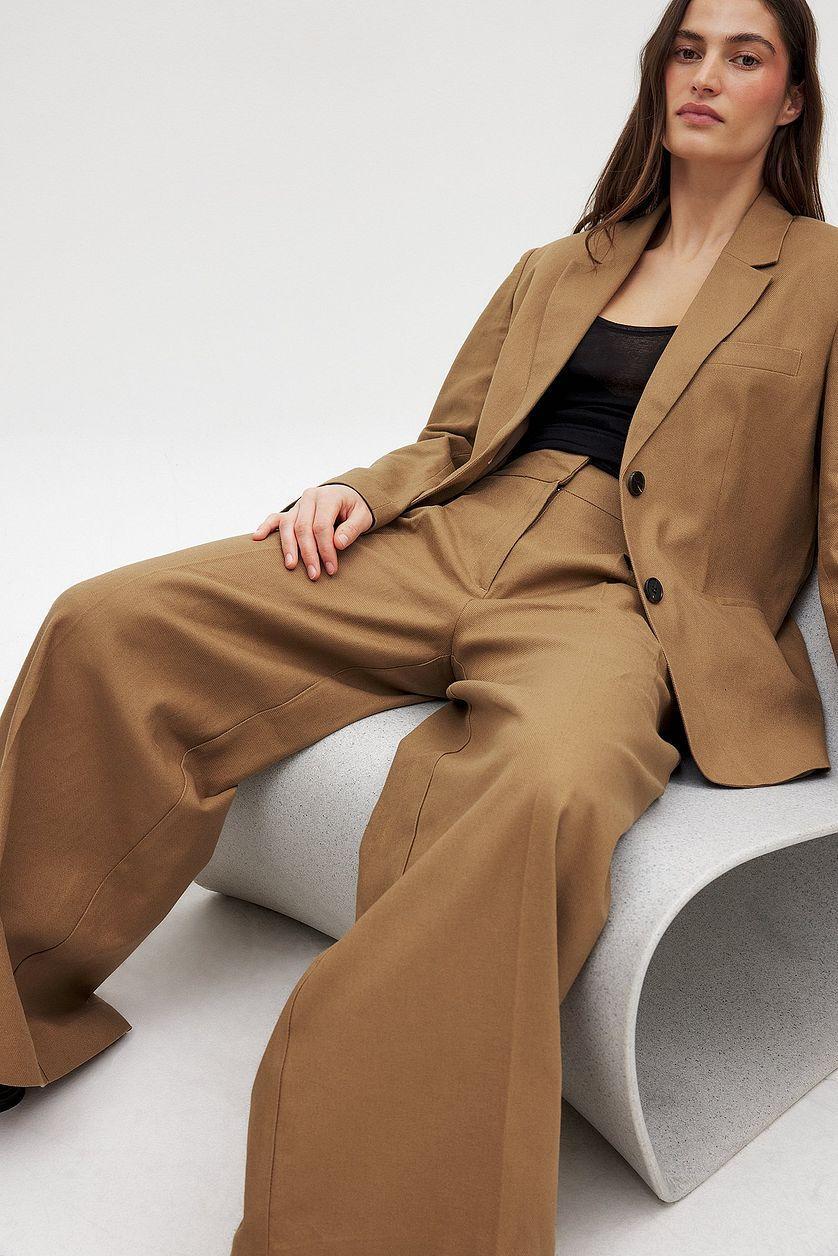 Linen Blend Wide Mid Waist Pants Product Image