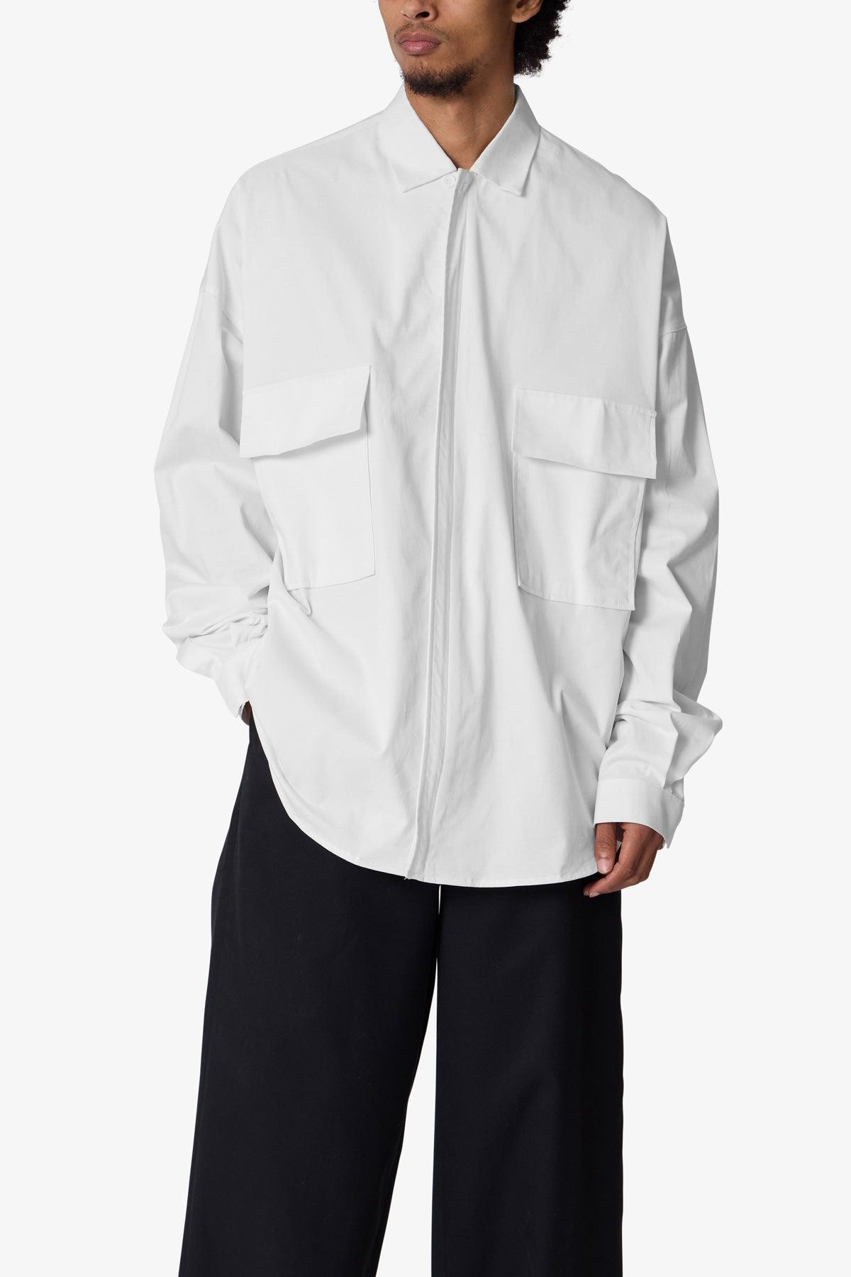 Oversized Cotton Button Up Shirt - White Product Image