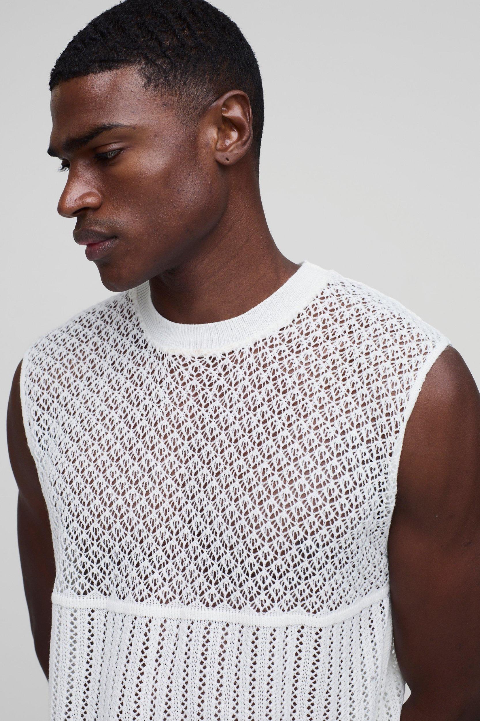 Regular Fit Open Stitch Knitted Undershirt | boohooMAN USA Product Image