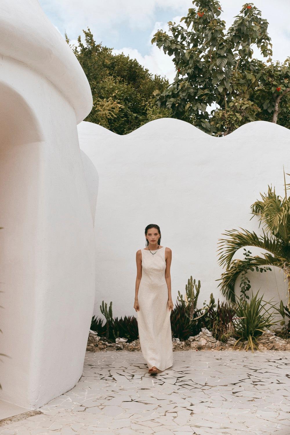 Art Of Bloom Linen Bias Cut Maxi Dress Cream Product Image