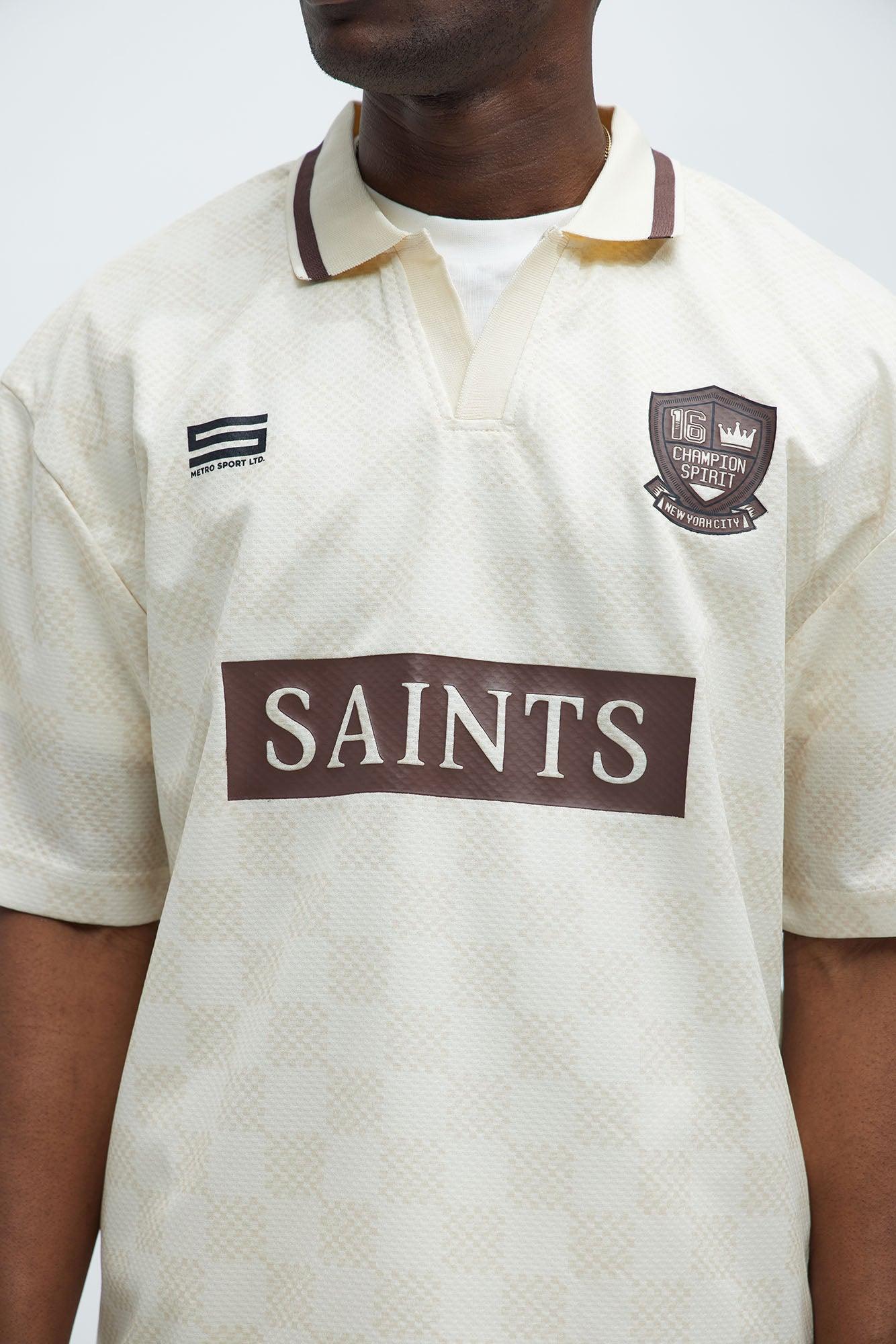 Saints Checkered Johnny Collar Soccer Jersey - Natural/Combo Product Image