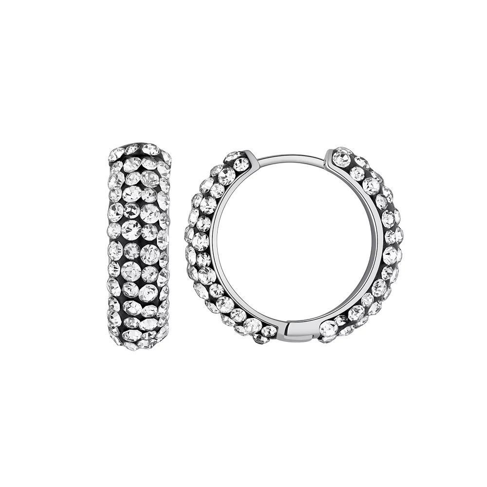 Chrystina Fine Silver Plated Crystal Huggie Hoop Earrings, Women's, Silver Tone Product Image