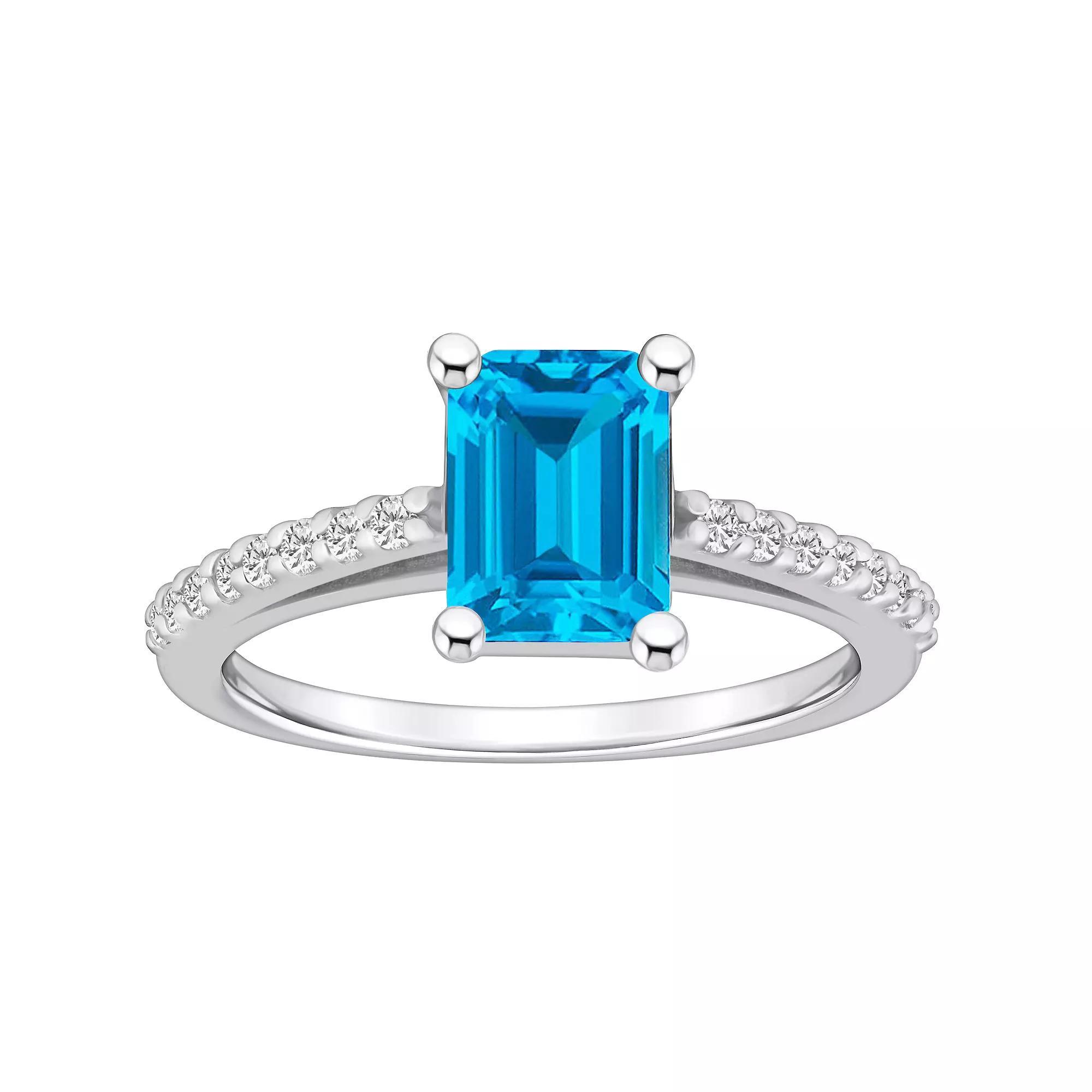 Alyson Layne 10k Gold Emerald Cut Gemstone 1/5 Carat T.W. Diamond Ring, Women's, Size: 7, Blue Topaz Product Image
