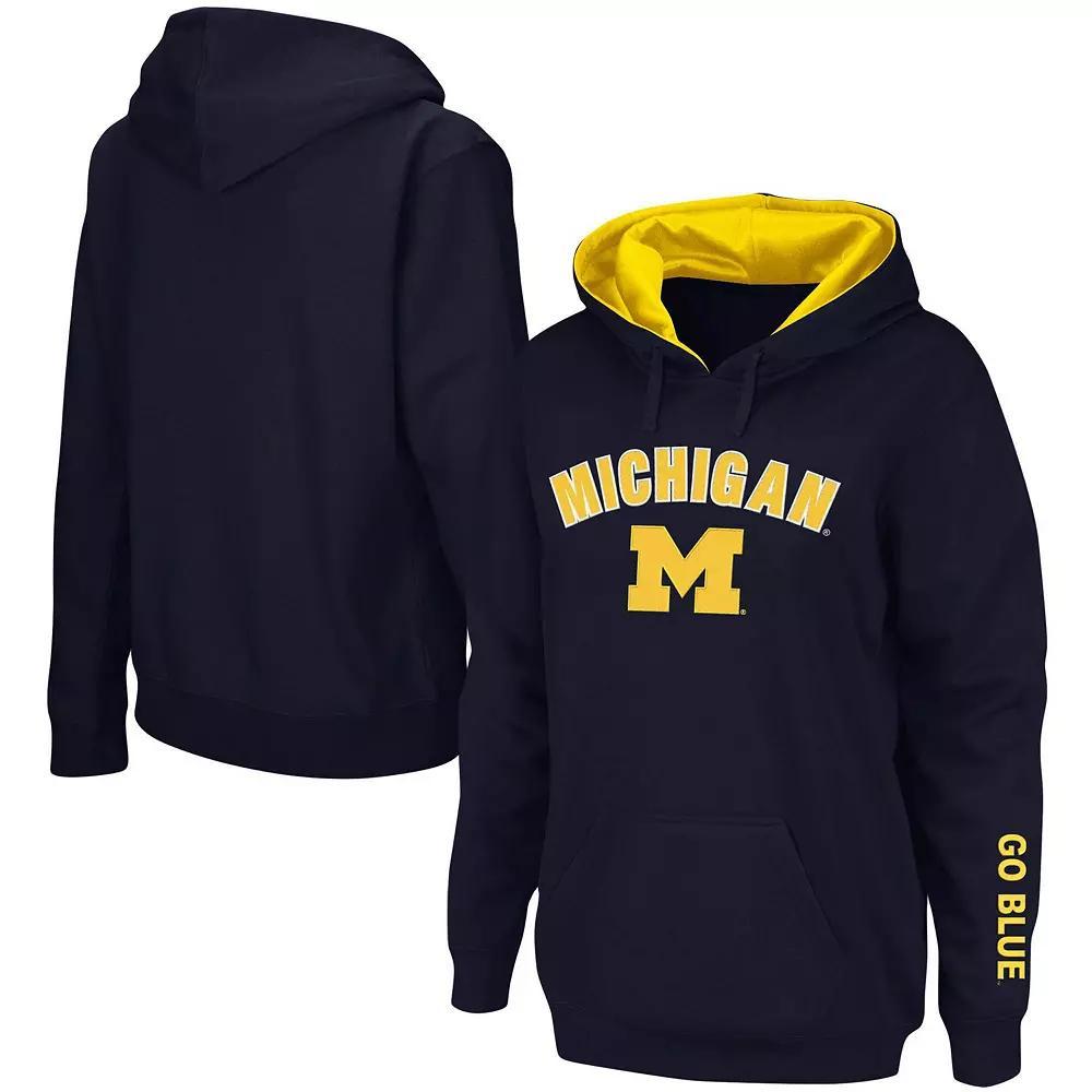 Womens Michigan Wolverines Arch & Logo 1 Pullover Hoodie Blue Product Image