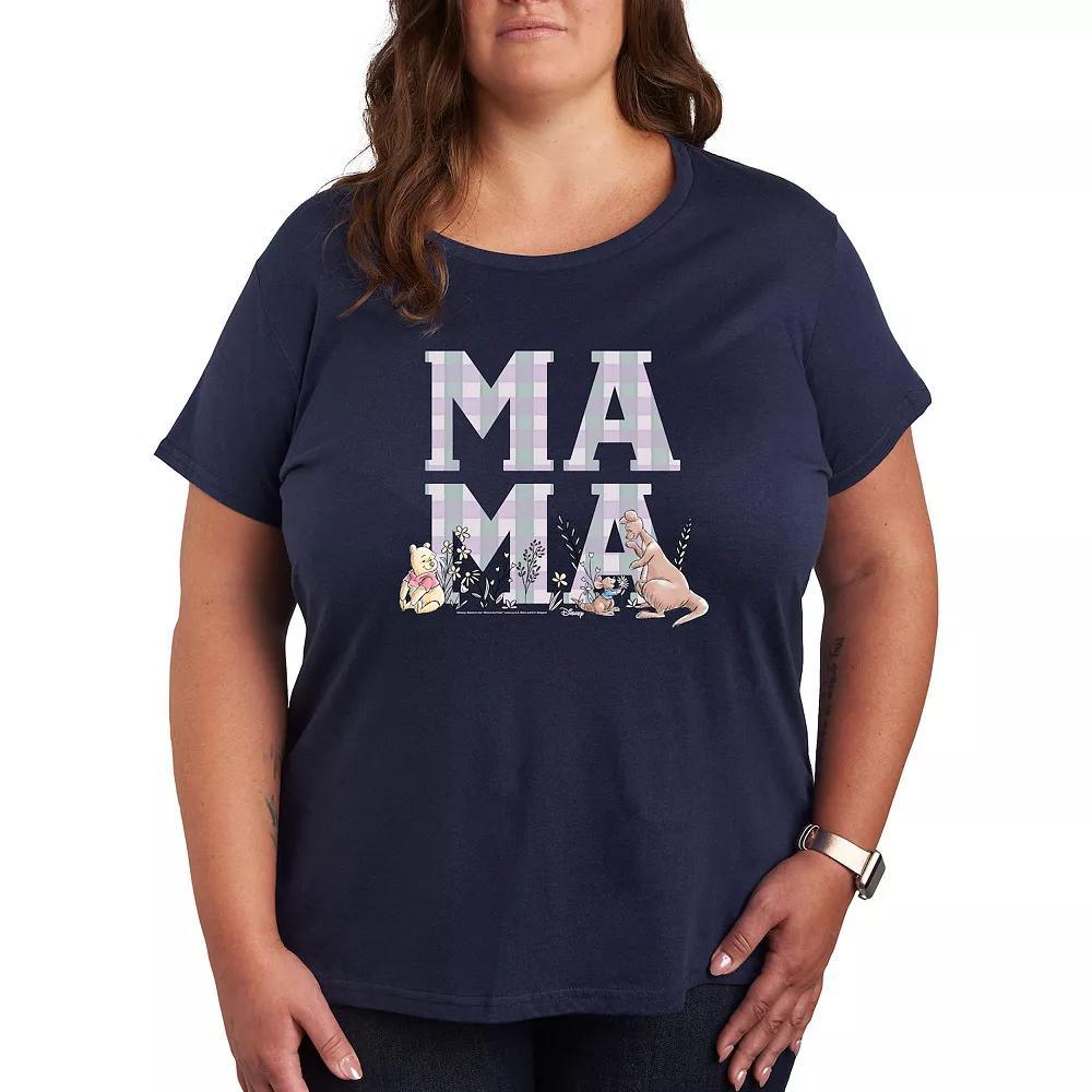 Disneys Winnie The Pooh Kanga, Roo & Pooh Plus Size Mama Grid Graphic Tee, Womens Blue Product Image