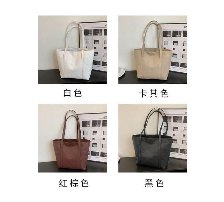 Plain Faux Leather Tote Bag Product Image