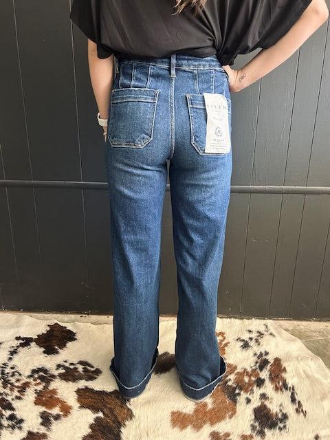 Slanted Pocket High Rise Wide Leg Jeans Product Image