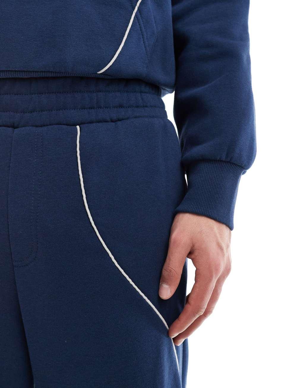 Bershka piped wide leg sweatpants in blue - part of a set Product Image