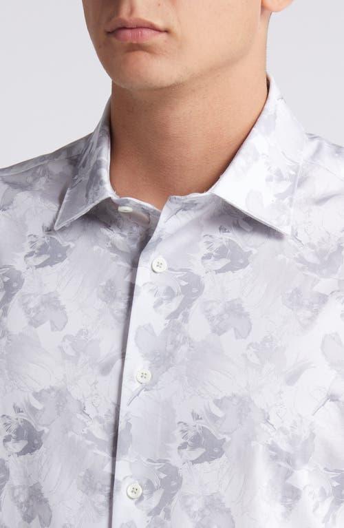 BUGATCHI Milo Ooohcotton® Floral Short Sleeve Button-up Shirt In Platinum Product Image