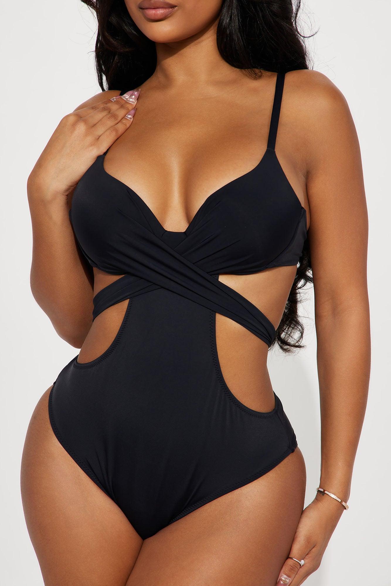 Poolside Look Wrap 1 Piece Swimsuit - Black Product Image