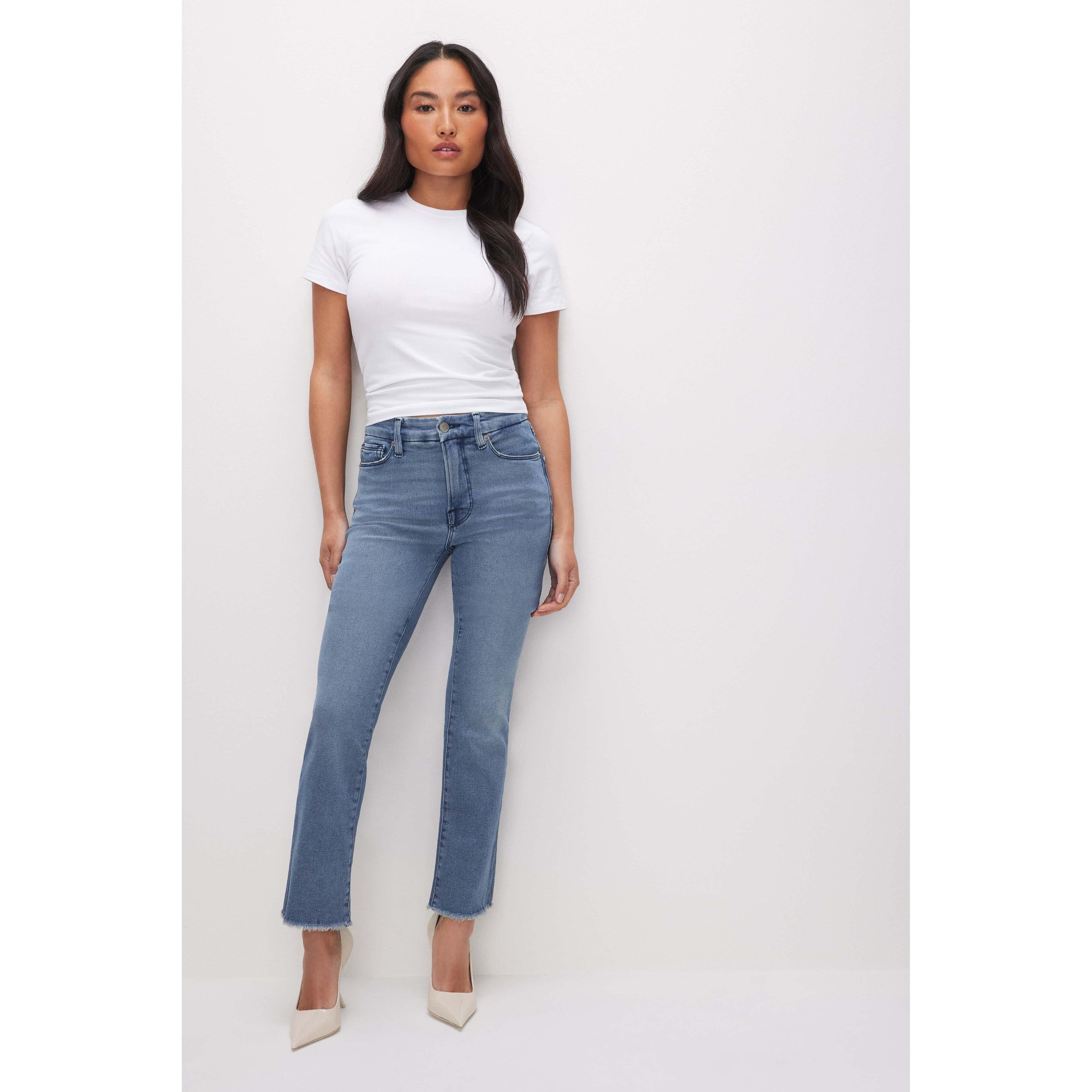 Womens Good Petite Straight Jeans | Blue, Size 00 | Good American by Khlo Kardashian Product Image