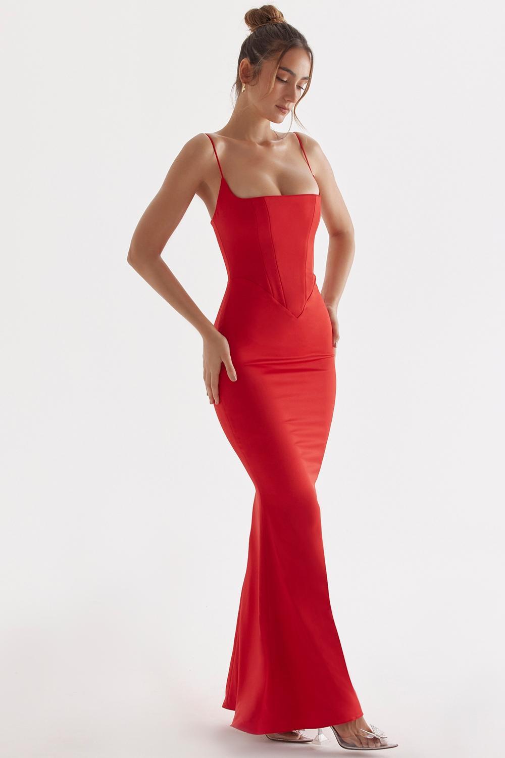Olivette Crystal Satin Corset Maxi Dress Product Image