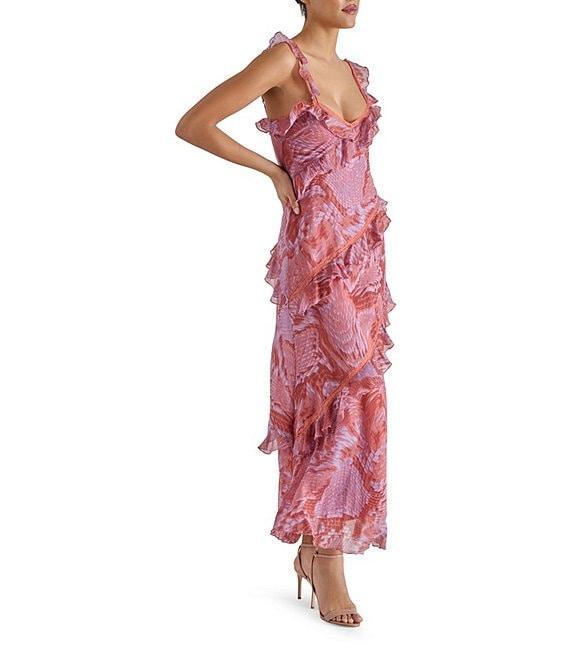 Steve Madden Versailles Sweetheart Neck Asymmetrical Ruffle Sleeveless Sheath Midi Dress Product Image