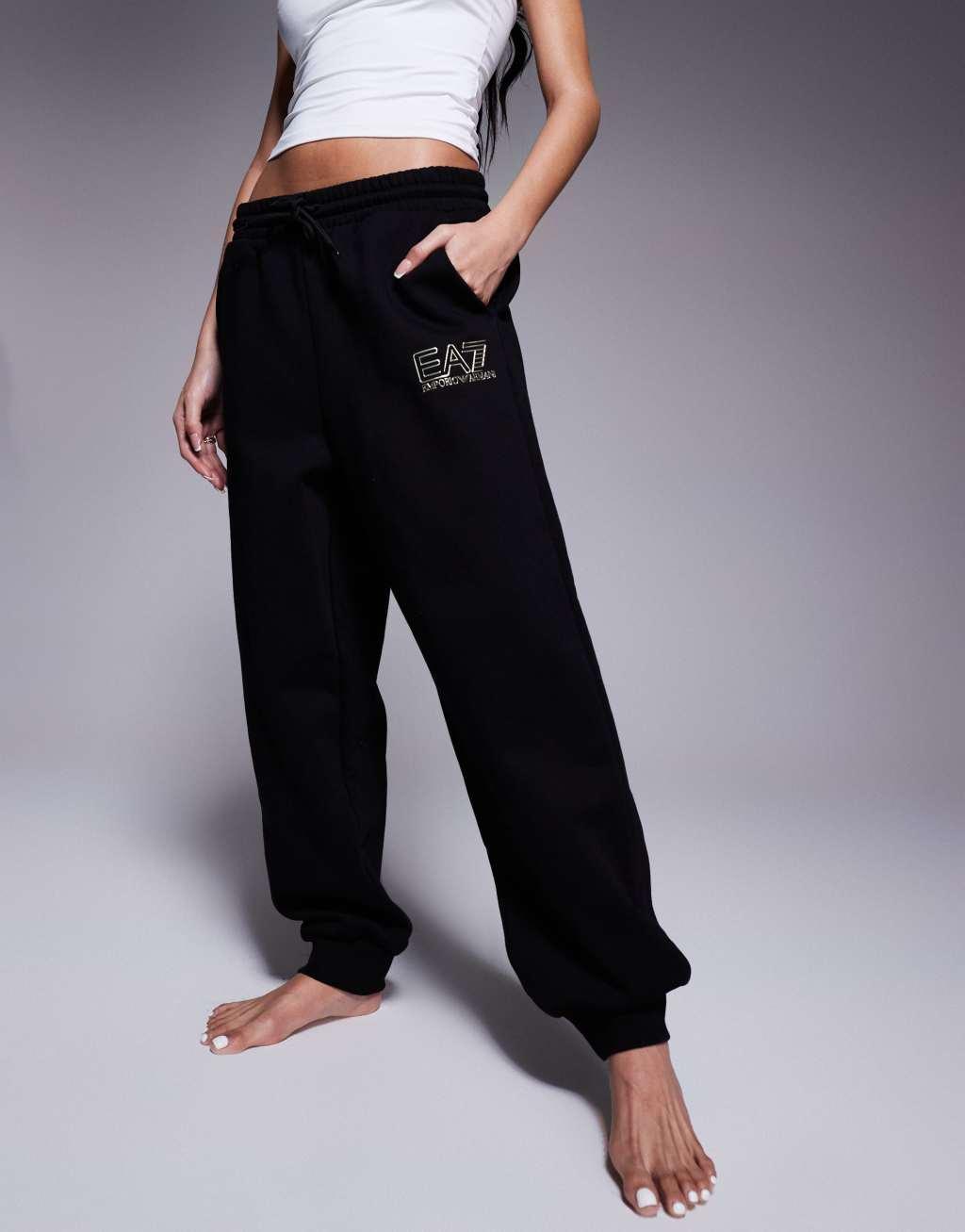 Armani EA7 gold logo sweatpants in black - part of a set Product Image