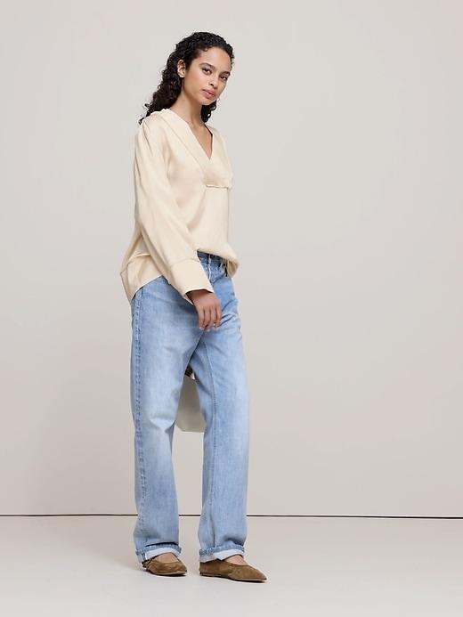 Relaxed Satin V-Neck Top Product Image