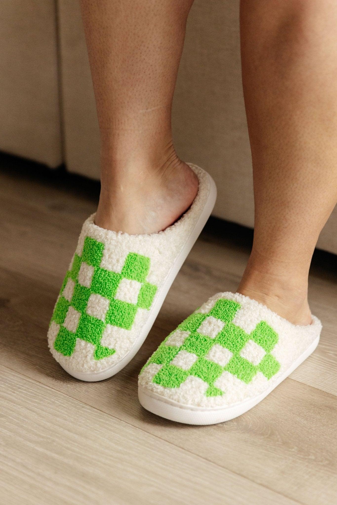 Checked Out Slippers in Green Product Image