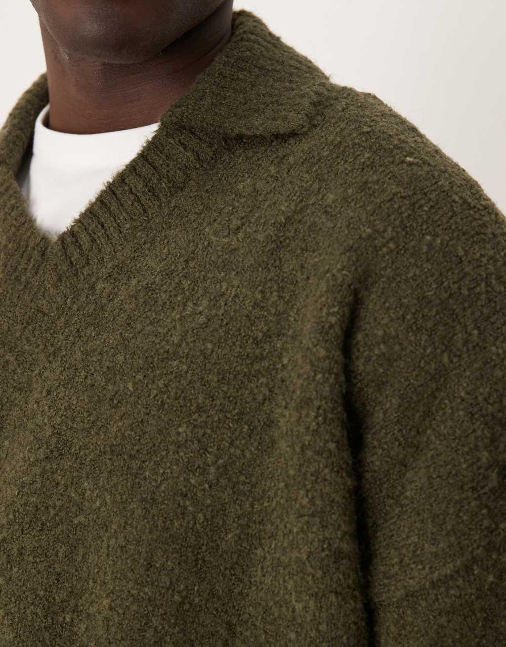 ASOS DESIGN oversized boxy fit textured knit notch neck sweater in olive Product Image