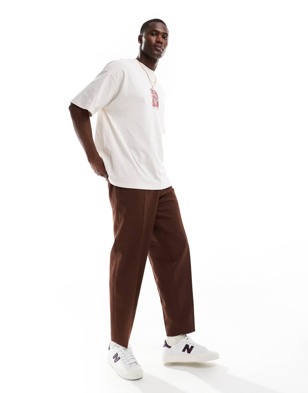 Selected Homme super oversized t-shirt with central print in cream Product Image