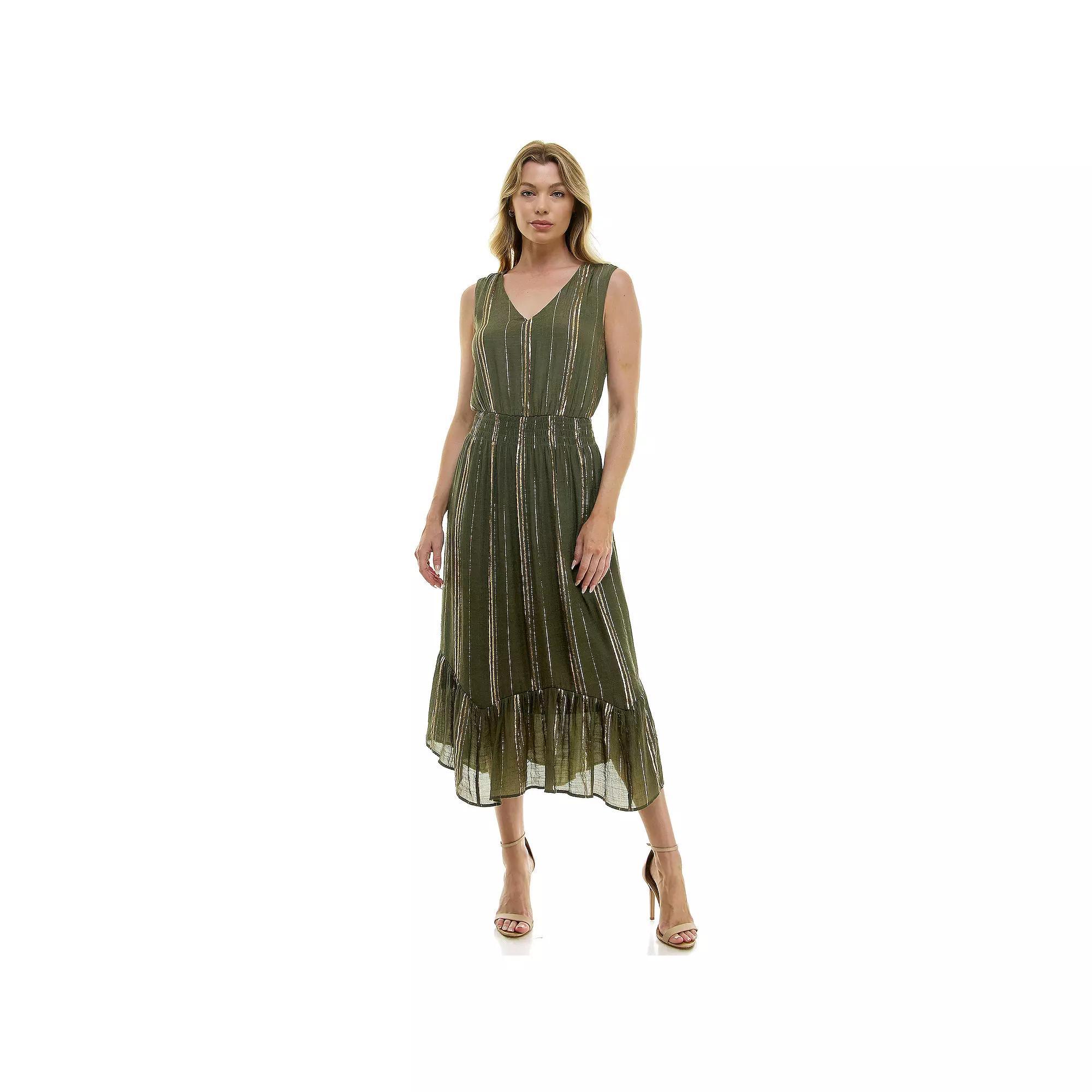 Women's Luxology Sleeveless Smocked Waist Gauze Midi Dress, Size: Medium, Green Product Image