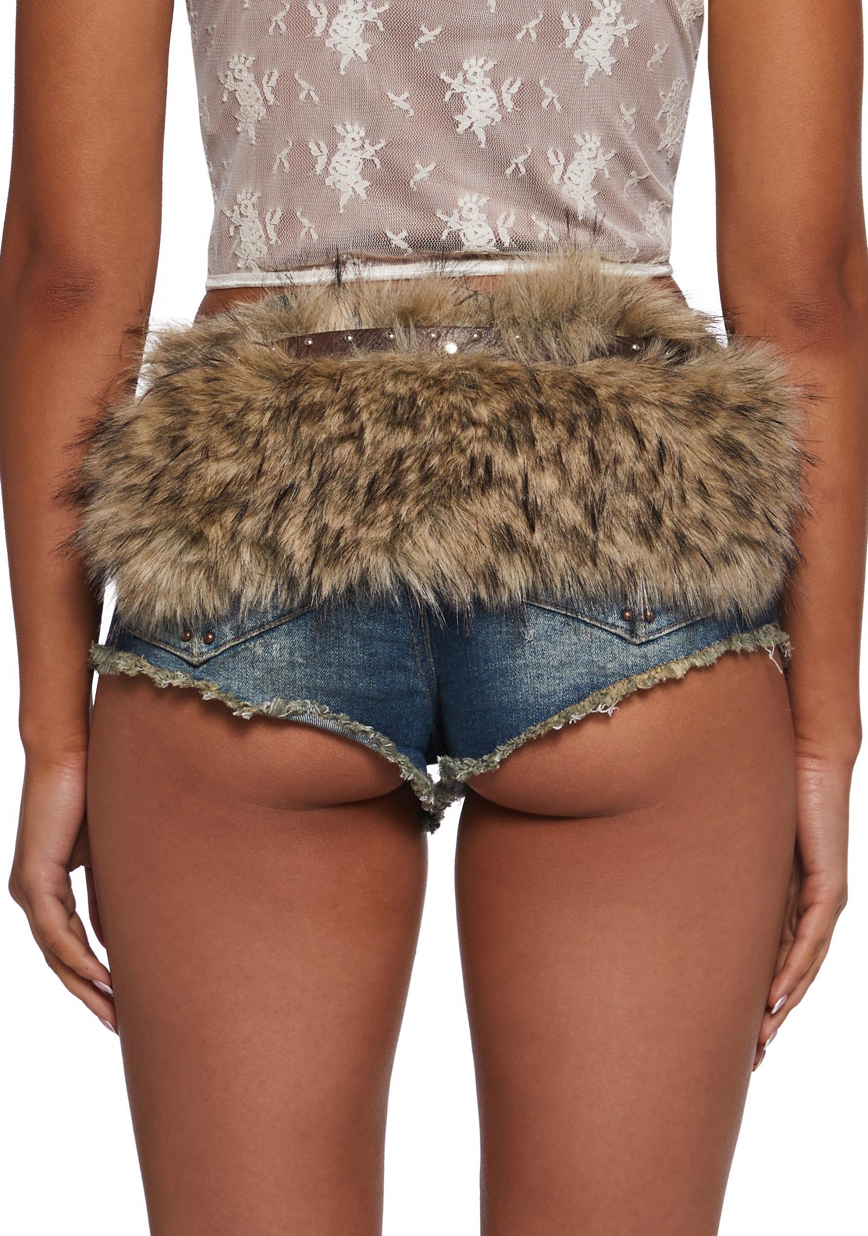 Vegan Leather Faux Fur Belt Club Exx - Brown Product Image