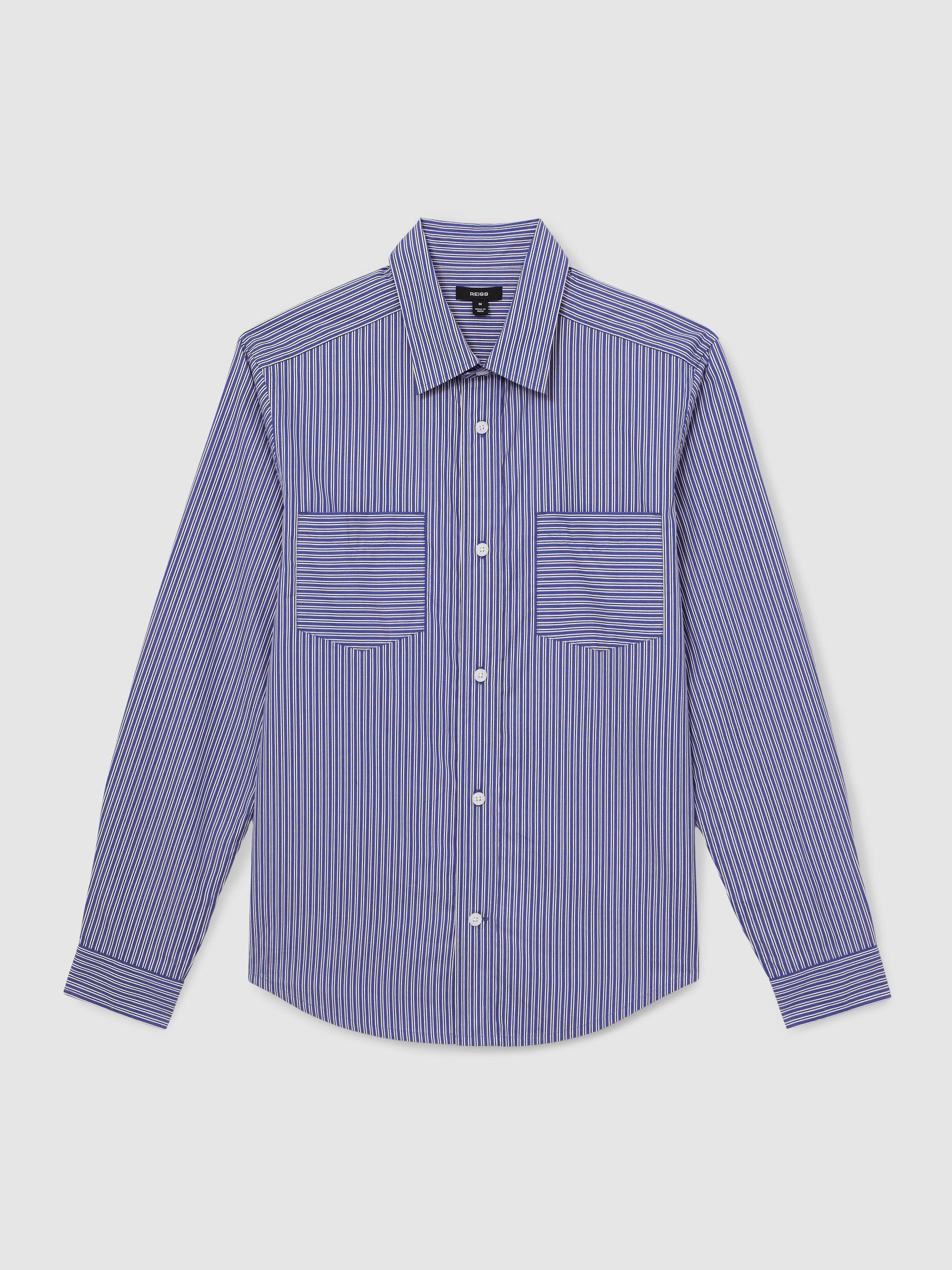 Cotton-Poplin Stripe Twin-Pocket Shirt in Blue/White Product Image